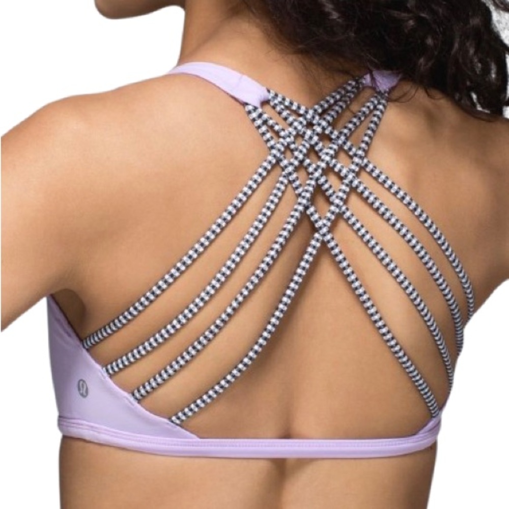 Lululemon Lilac Free To Be Bra with Black & White Braided Straps Size 8